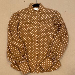 Zimmermann Camel and Blush Polka Dot Silk Blouse